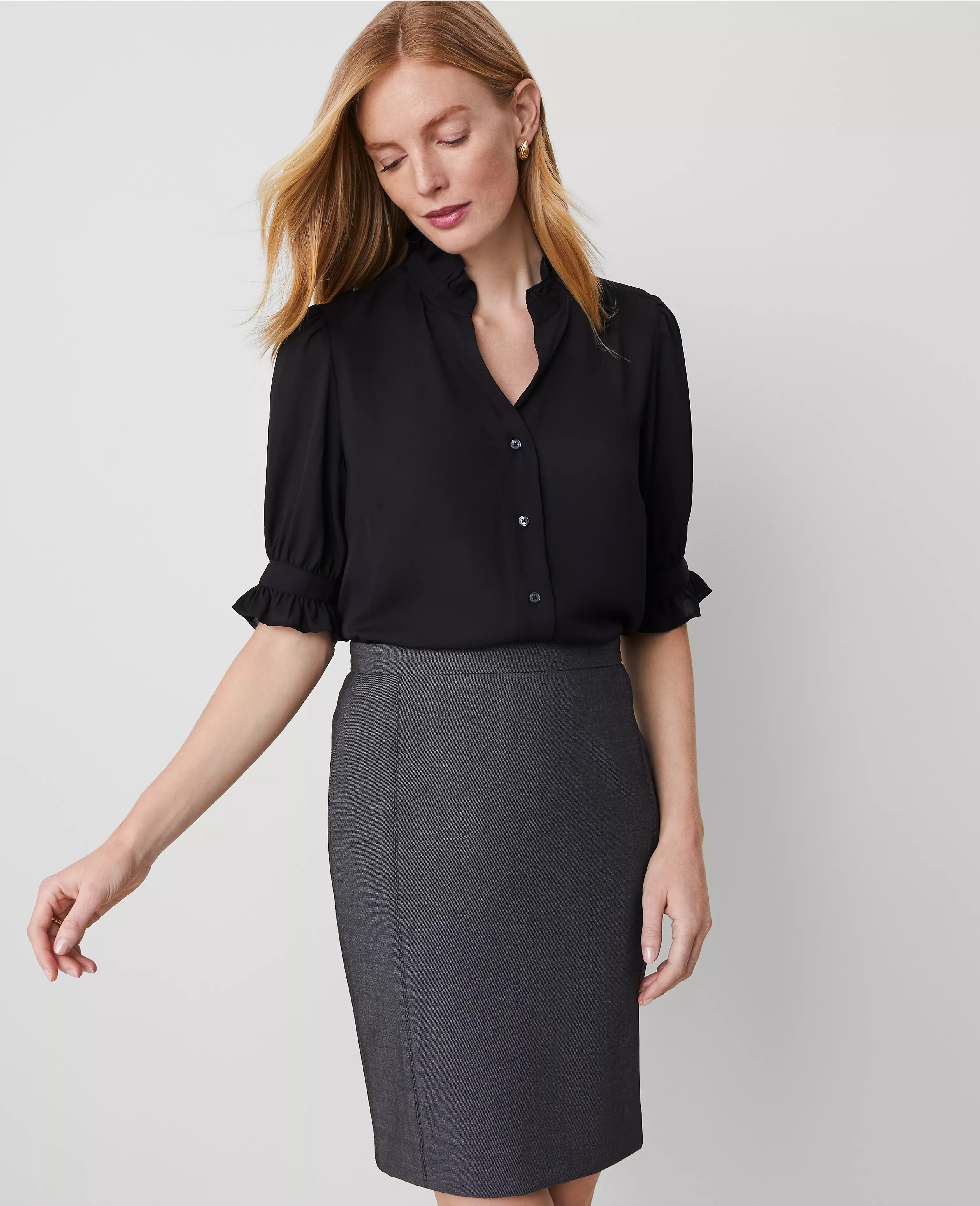 Petite Ruffle Button Top | Ann Taylor (US)