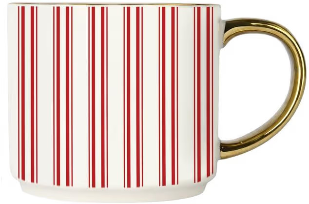 Sweet Water Decor Red Stripe Coffee Mug, 14oz China Christmas Mug with Gold Handle, Large Holiday... | Amazon (US)