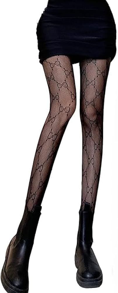 KAAFAL Sexy Fishnet Stockings Letter Patterned Tights for Women Fashion Lace Tights High Waist Pa... | Amazon (US)