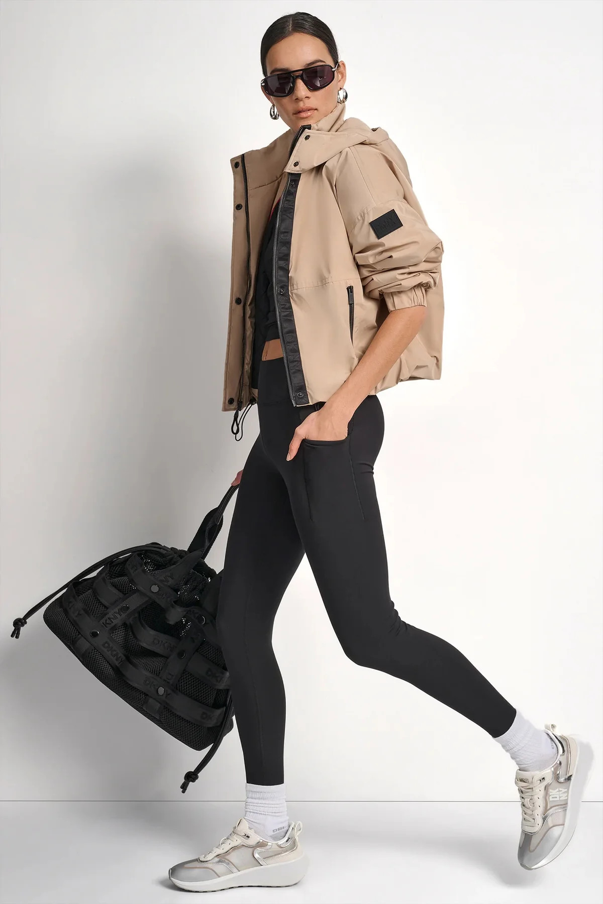 SHORT LOGO EMBELLISHED HOODED JACKET | DKNY