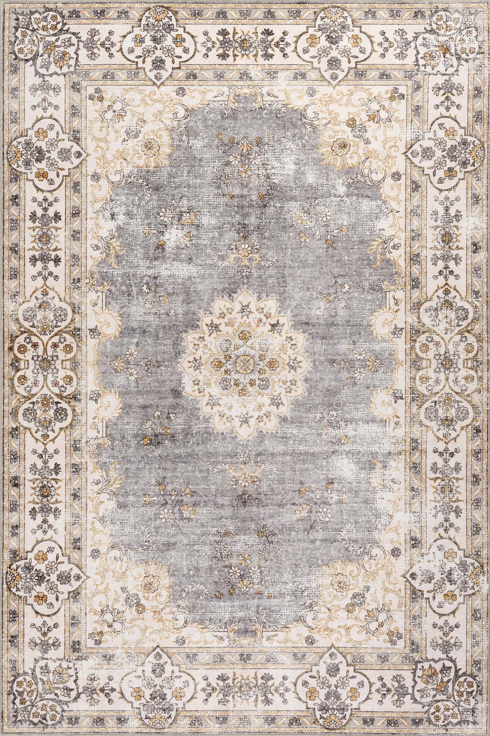 Rosette Medallion Spill Proof Washable Rug | Peach | Rugs USA
