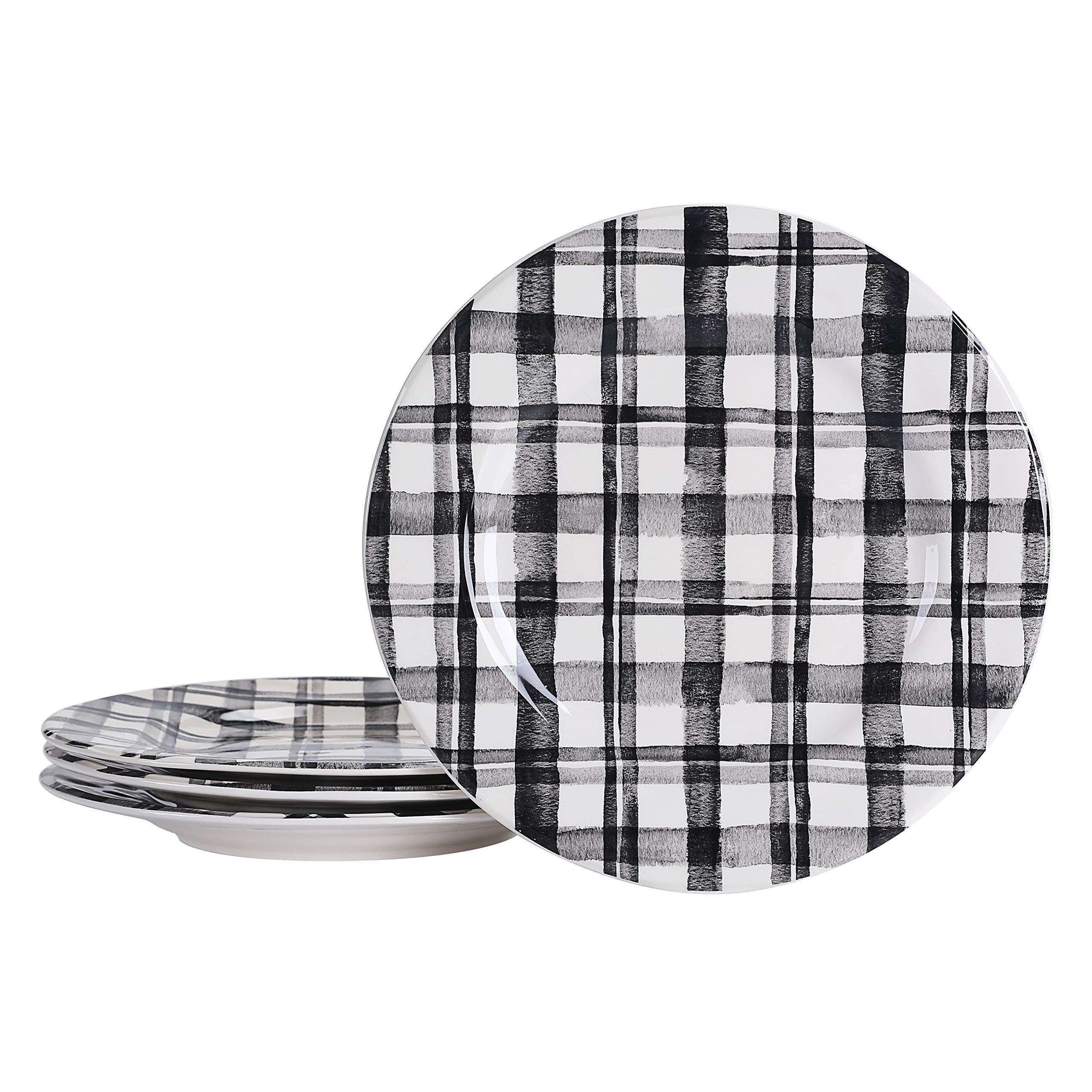 Bico Black and White Plaid Dinner Plates, Ceramic, Set of 4, for Pasta, Salad, Maincourse, Microwave | Amazon (US)