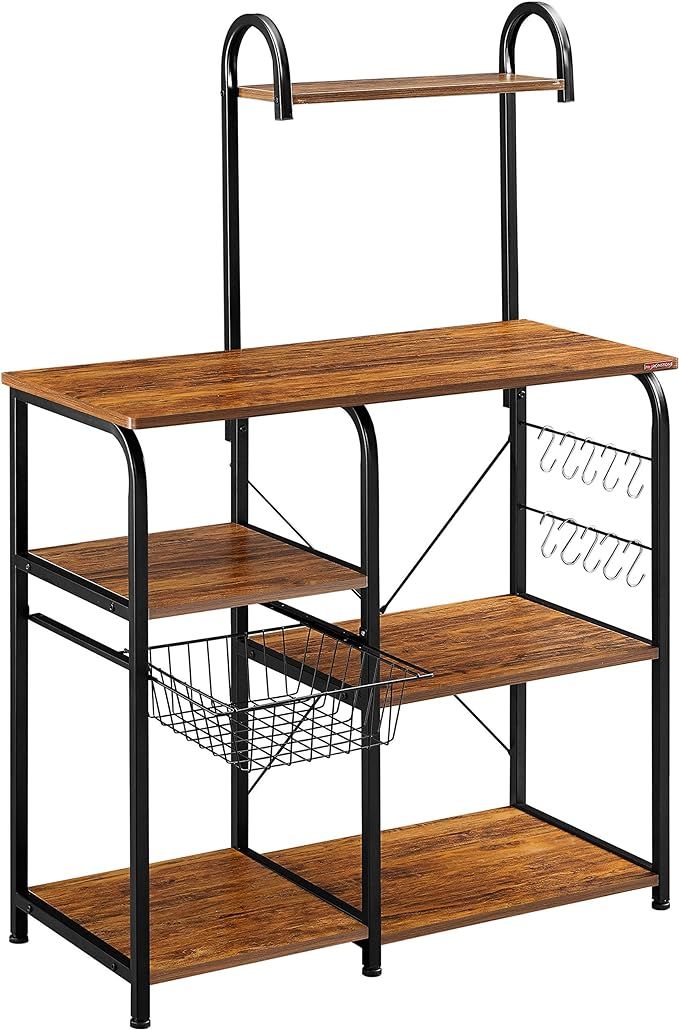 Mr IRONSTONE Vintage Kitchen Baker's Rack Utility Storage Shelf 35.5" Microwave Stand 4-Tier+3-Ti... | Amazon (US)