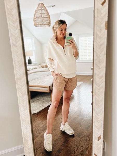 Varley makes the comfiest pieces that are also chic & bump friendly 
-medium top, size small If not pregnant 
-small shorts, normally an XS 

pregnancy style, athleisure, travel outfit, mom outfit, spring outfit 

#LTKSeasonal #LTKbump #LTKtravel