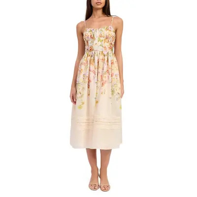 En Saison Kacey Floral Fit & Flare Midi Dress in Ivory Floral Multi at Nordstrom, Size Large | Nordstrom