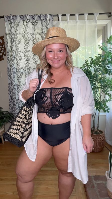 Anthropologie swimsuit top restocked in black all sizes available!!!! I’m in the size large
Wearing size medium in the cover up top ( you can size down it runs oversized) 
The swim bottoms are old from
Amazon.
Sandals run tts 

#LTKmidsize #LTKswim #LTKover40