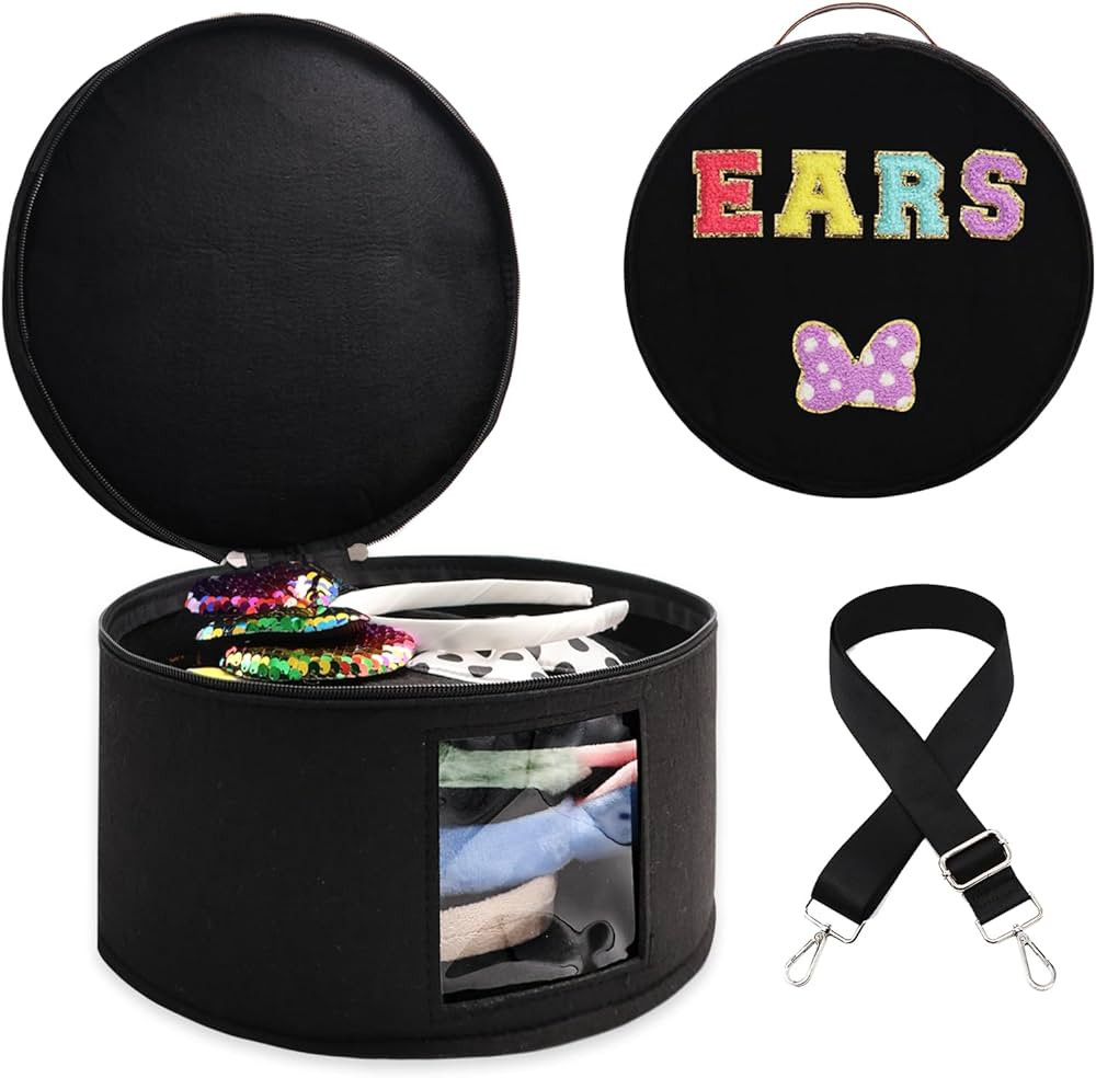 Chenille Letter Bow Mouse Ears Travel Case,Large Round Tiara Tote Storage Box,Headband Ears Displ... | Amazon (US)