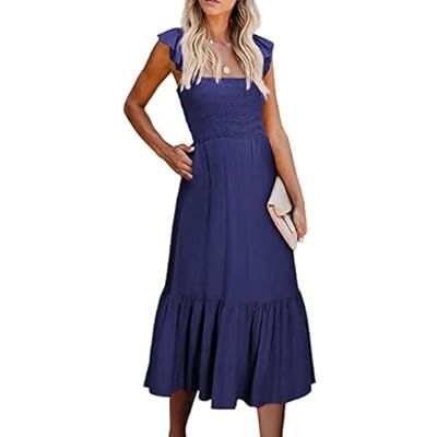 BLENCOT Women's Ruffle Spaghetti Straps Midi Dress 2023 Summer Sleeveless A… | Amazon (US)