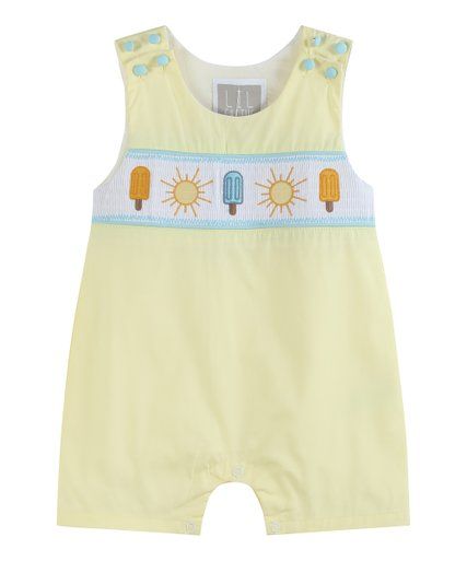 Lil Cactus Yellow & White Ice Pop Appliqué Smocked Shortalls - Infant & Toddler | Zulily