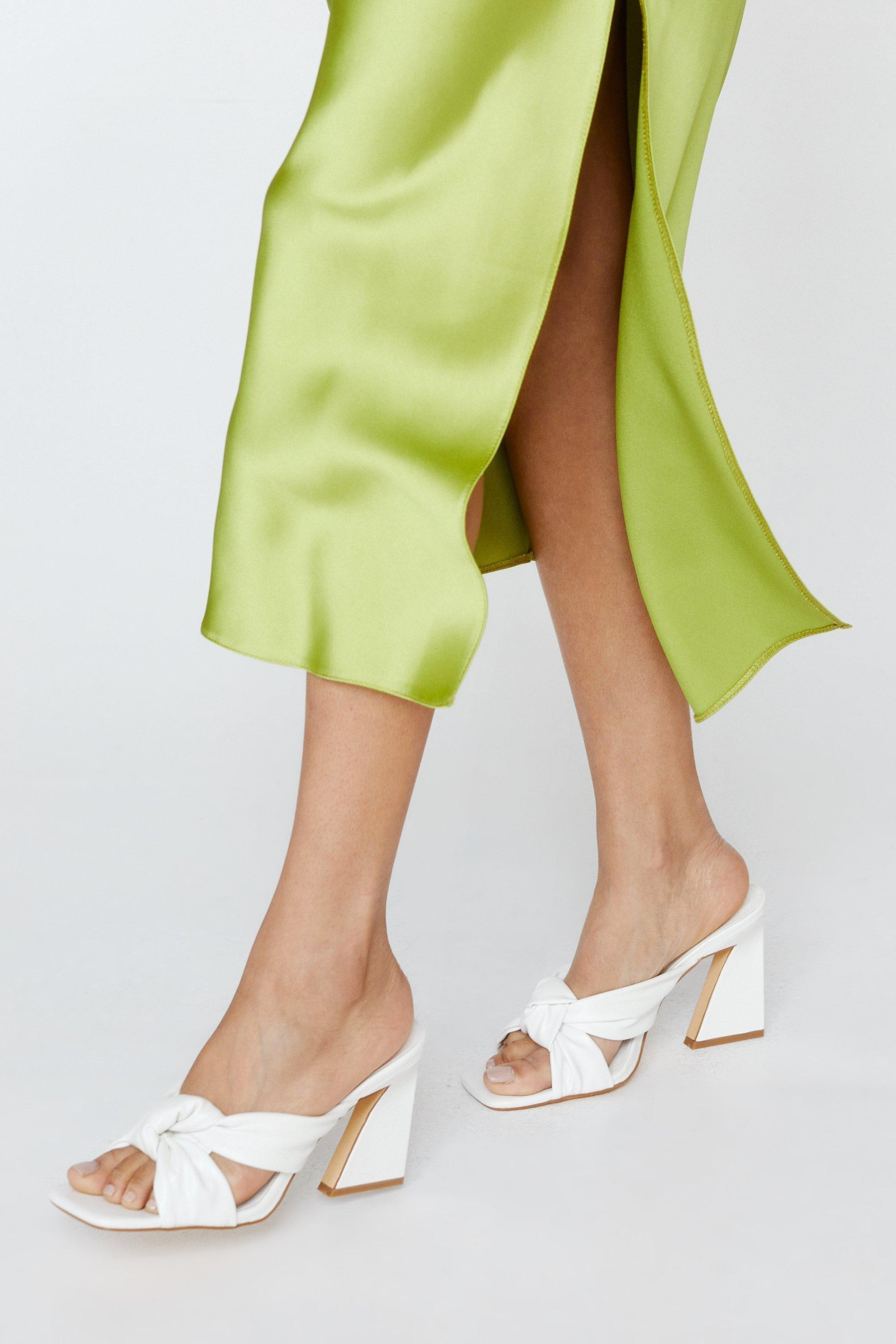Womens Pu Soft Knot Reverse Flare Heel Mules - White - 10 | Boohoo.com (US & CA)
