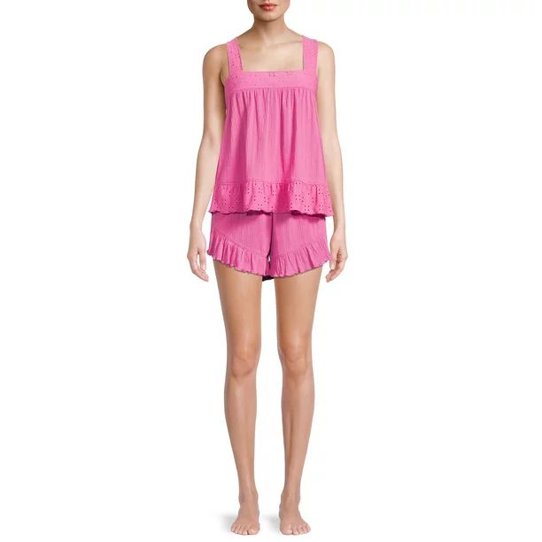 Secret Treasures Women's Knit Gauze Tank Top & Shorts Set, 2-Piece - Walmart.com | Walmart (US)