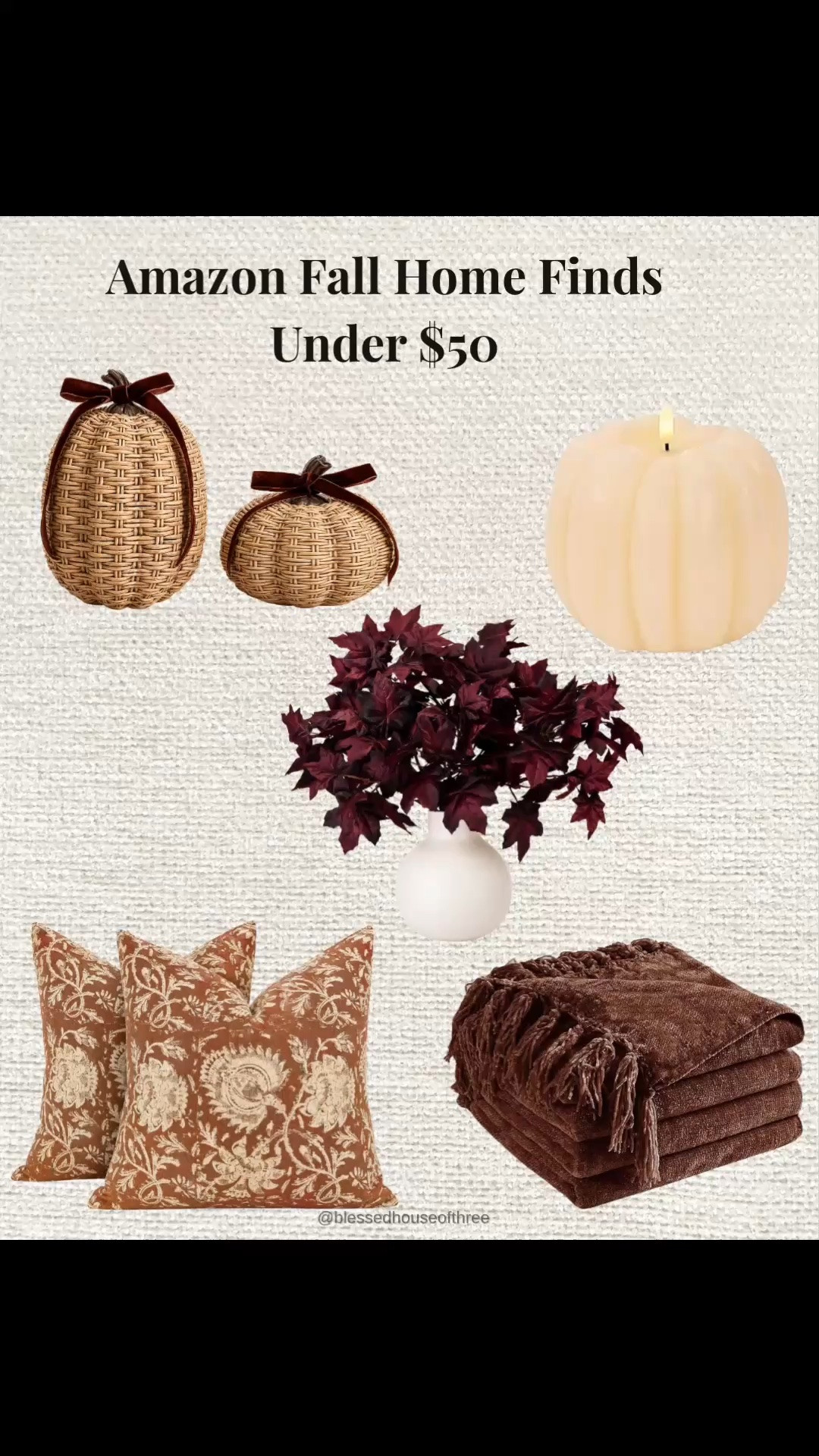 Transform your home for fall without overspending. 🍂 These Amazon fall home finds are all under $50 and include cozy throw blankets, designer-inspired pillows, beautiful faux florals, decorative pumpkins, candles, artwork, rechargeable lighting, and timeless neutral decor that creates an elevated, high-end look for less. Perfect for cozy living rooms, entryway styling, coffee tables, shelves, and fall decorating all season long.

#LTKHome #LTKSeasonal #LTKSaleAlert