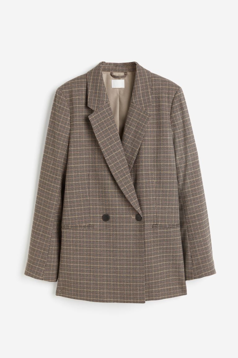 Double-breasted Jacket - Brown/houndstooth-patterned - Ladies | H&M US | H&M (US + CA)