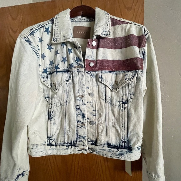 American Flag distressed denim jacket nwt | Poshmark
