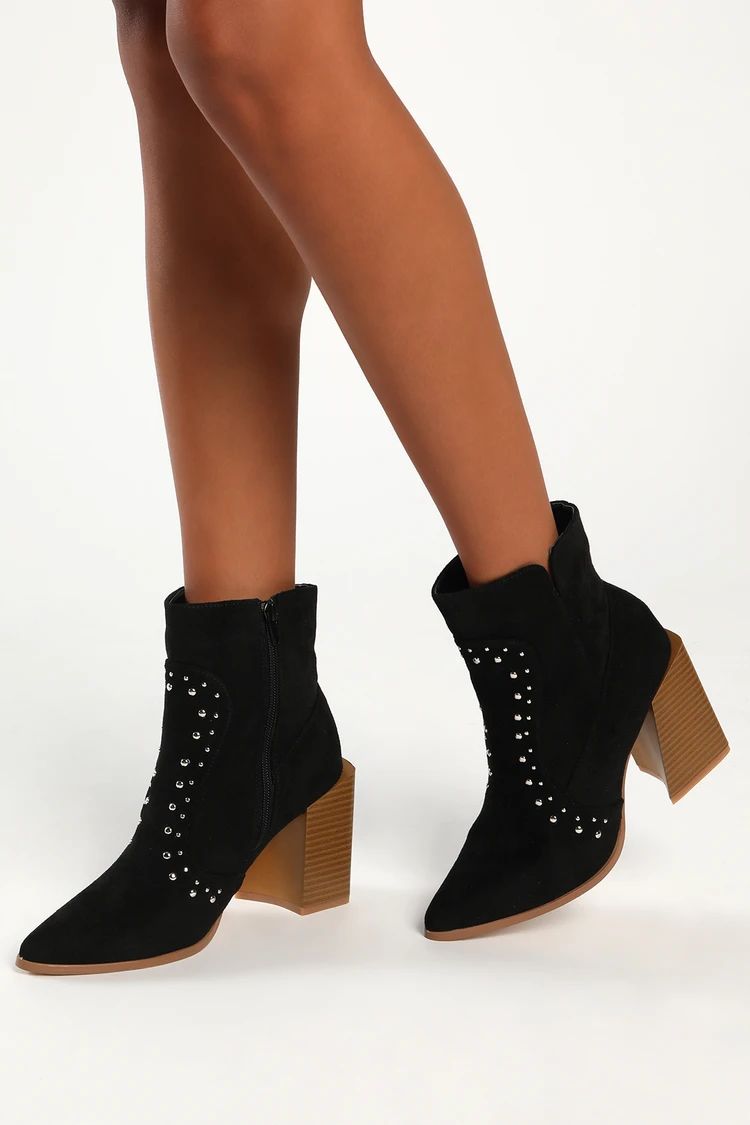 Blonby Black Suede Studded Ankle Booties | Lulus (US)