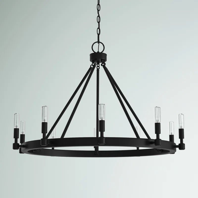 Calvin 10-Light Candle Style Wagon Wheel Chandelier | Wayfair North America