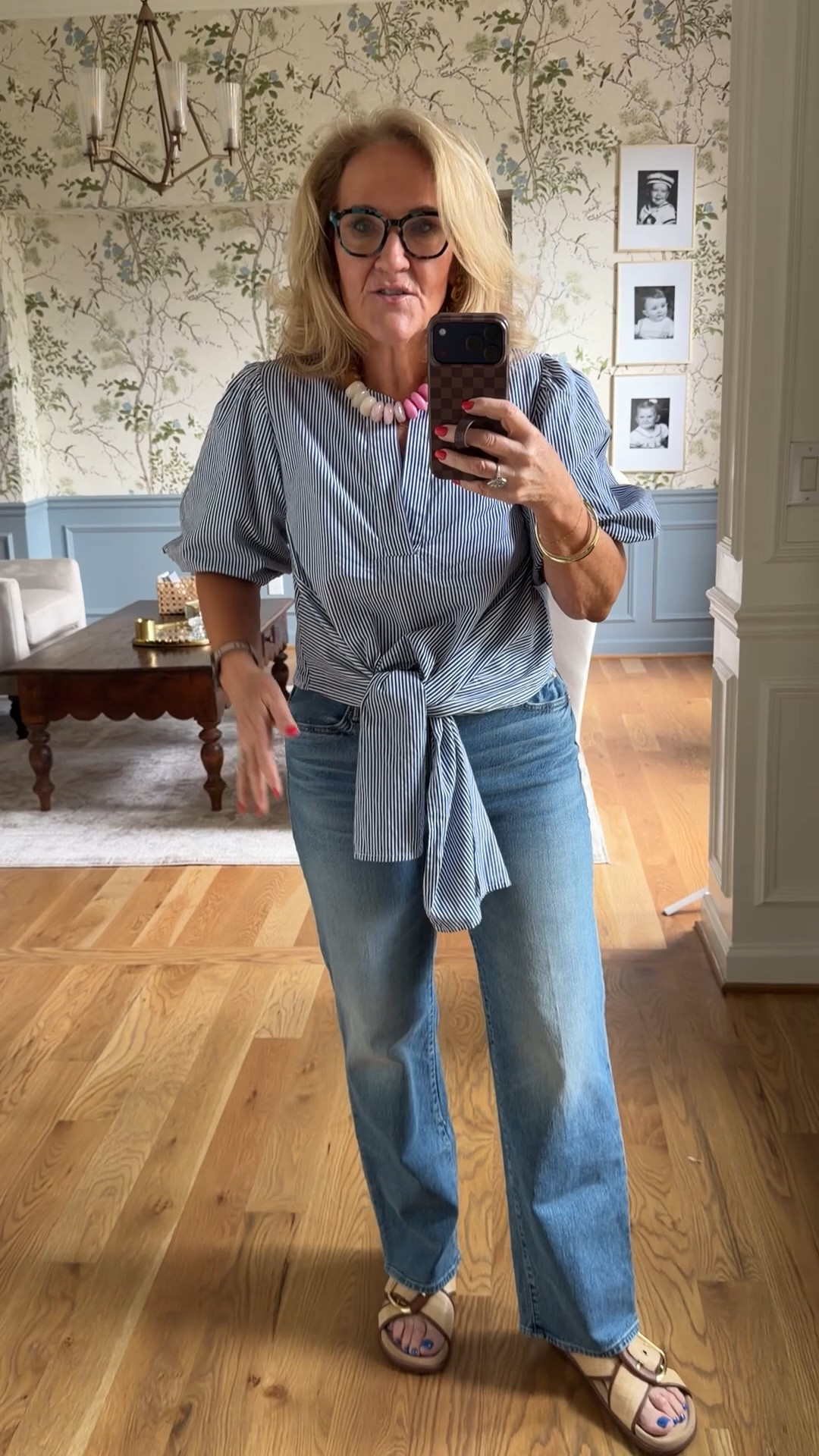 New top from anthro size medium 
Jeans are the viral mother kick it more rigid denim than mother usually is. I did size up to a 30

Linking several new arrivals that I’ll be sharing soon

#LTKOver40 #LTKootd #LTKSaleAlert