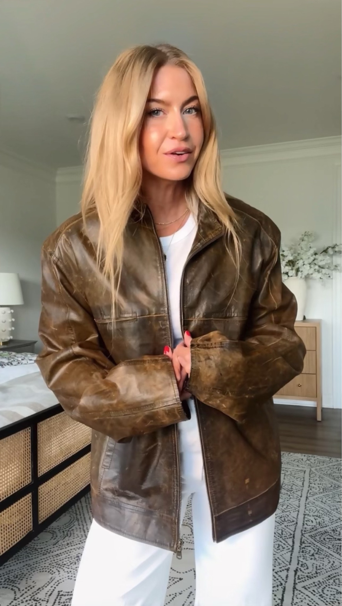 Leather jacket + white denim! 
Jeans: run TTS 
Shoes: run TTSS

#LTKBeauty #LTKSeasonal #LTKStyleTip