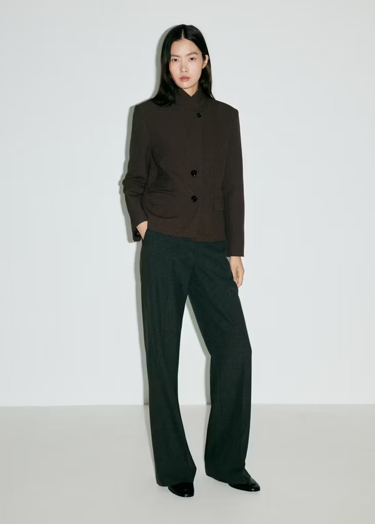 Houndstooth blazer with a high neck brown - Women - XXS - MANGO | MANGO (UK)