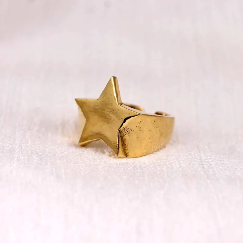 Gold Star Ring: Thick Celestial Band Ring - Etsy | Etsy (US)