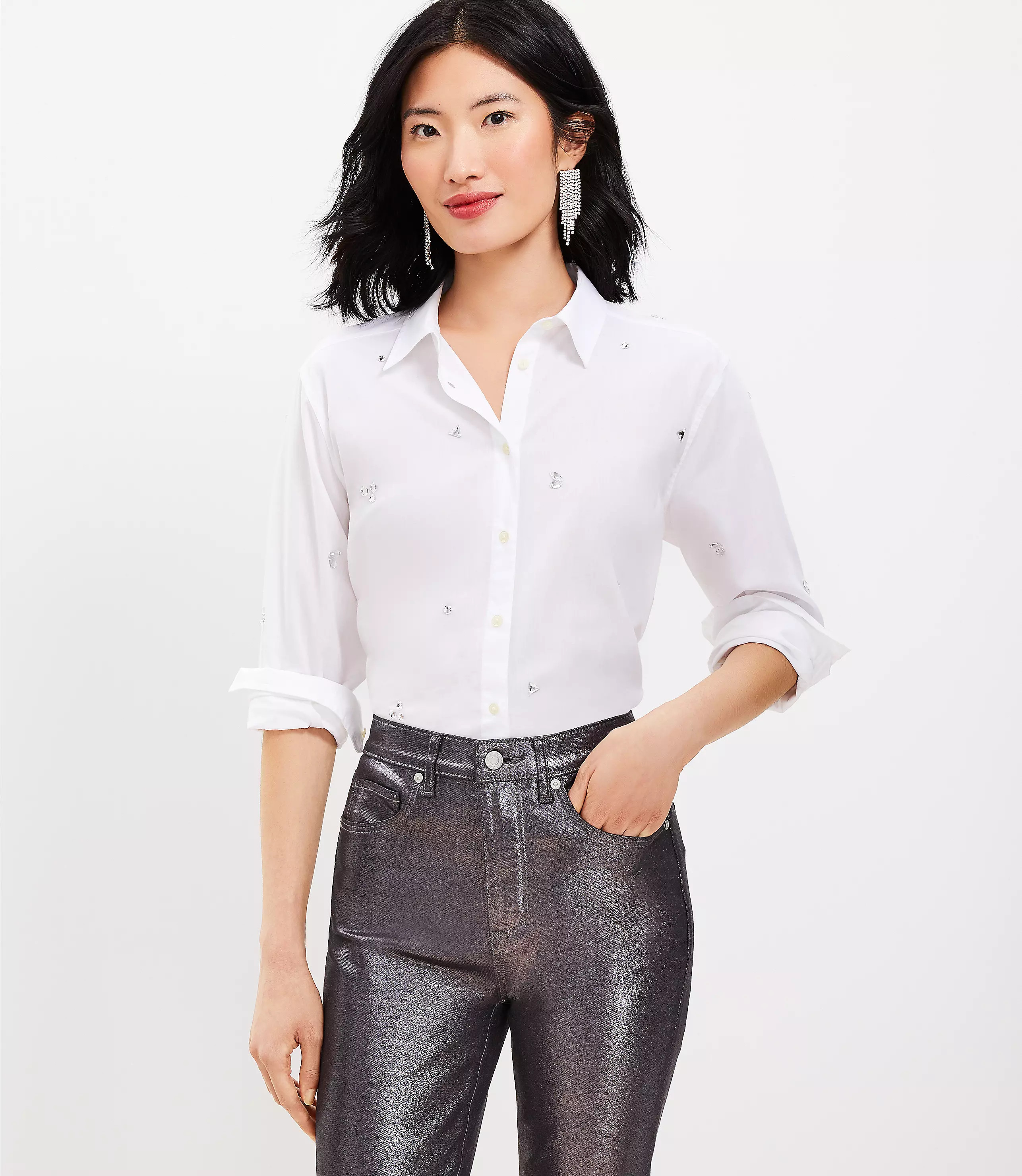 Petite Jeweled Relaxed Everyday Shirt | LOFT
