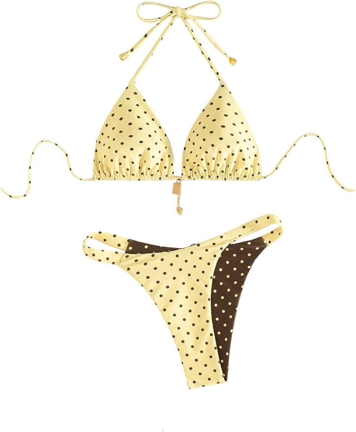 SOLY HUX Women's Polka Dots Bikini Set Halter Triangle String Thong Reversible Summer Beach Two P... | Amazon (US)