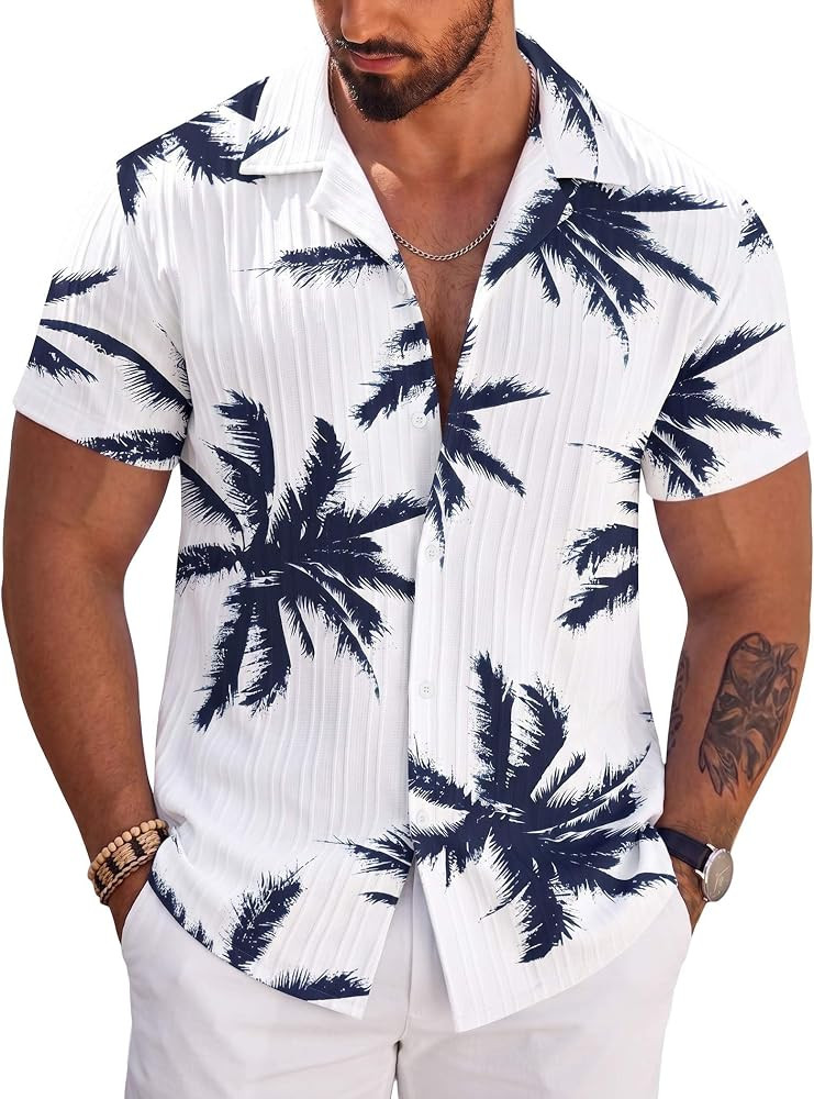 COOFANDY Men's Casual Shirts Short Sleeve Button Down Shirts Fashion Textured Summer Beach Shirt | Amazon (US)