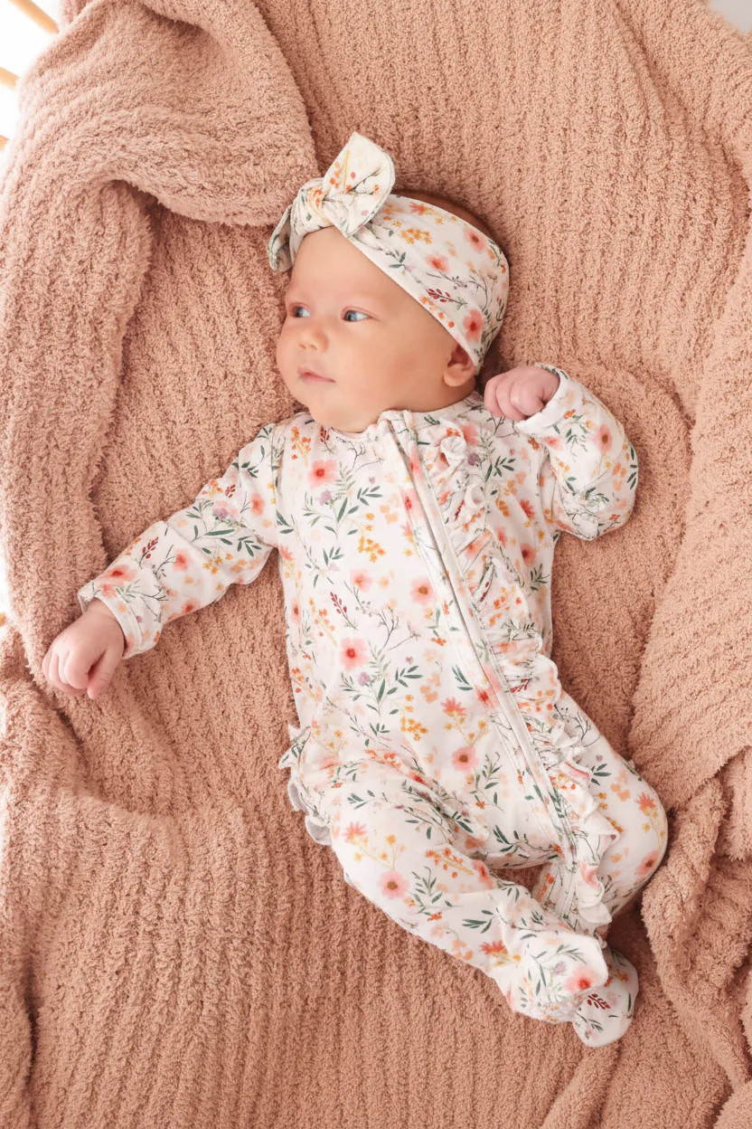 Winnie's Wildflowers Ruffle Zipper Footie | Caden Lane