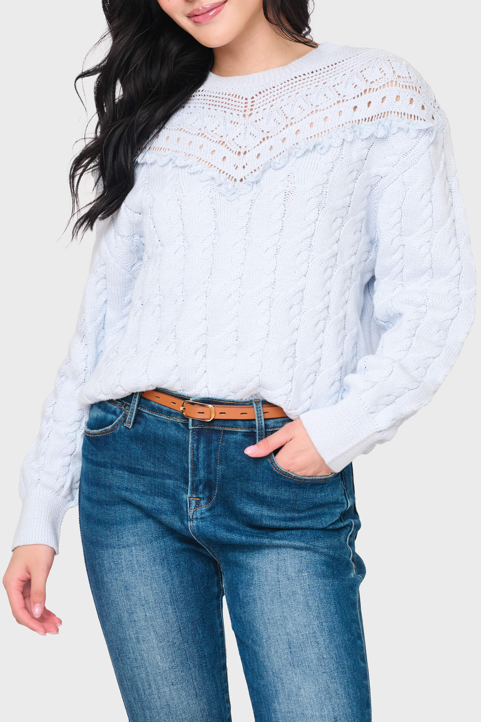 Soft Crochet Lace Sweater | Feminine Cable Knit Top | Gibsonlook