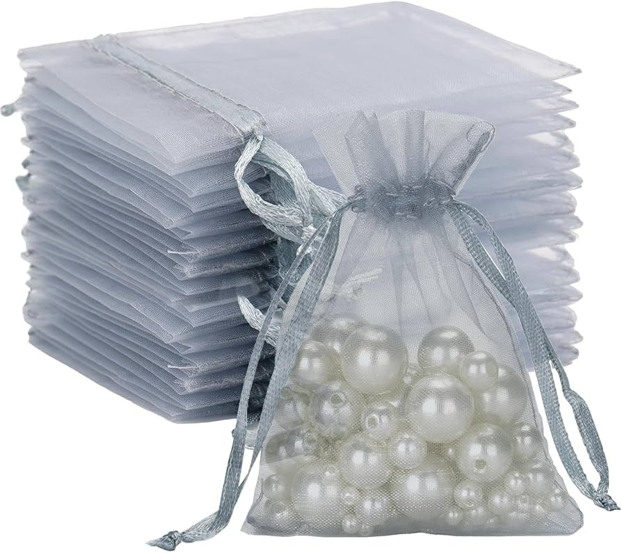 G2PLUS Silver Grey Organza Gift Pouches - 10x12 CM Small Organza Favor Bags, 100 PCS Wedding Jewe... | Amazon (UK)