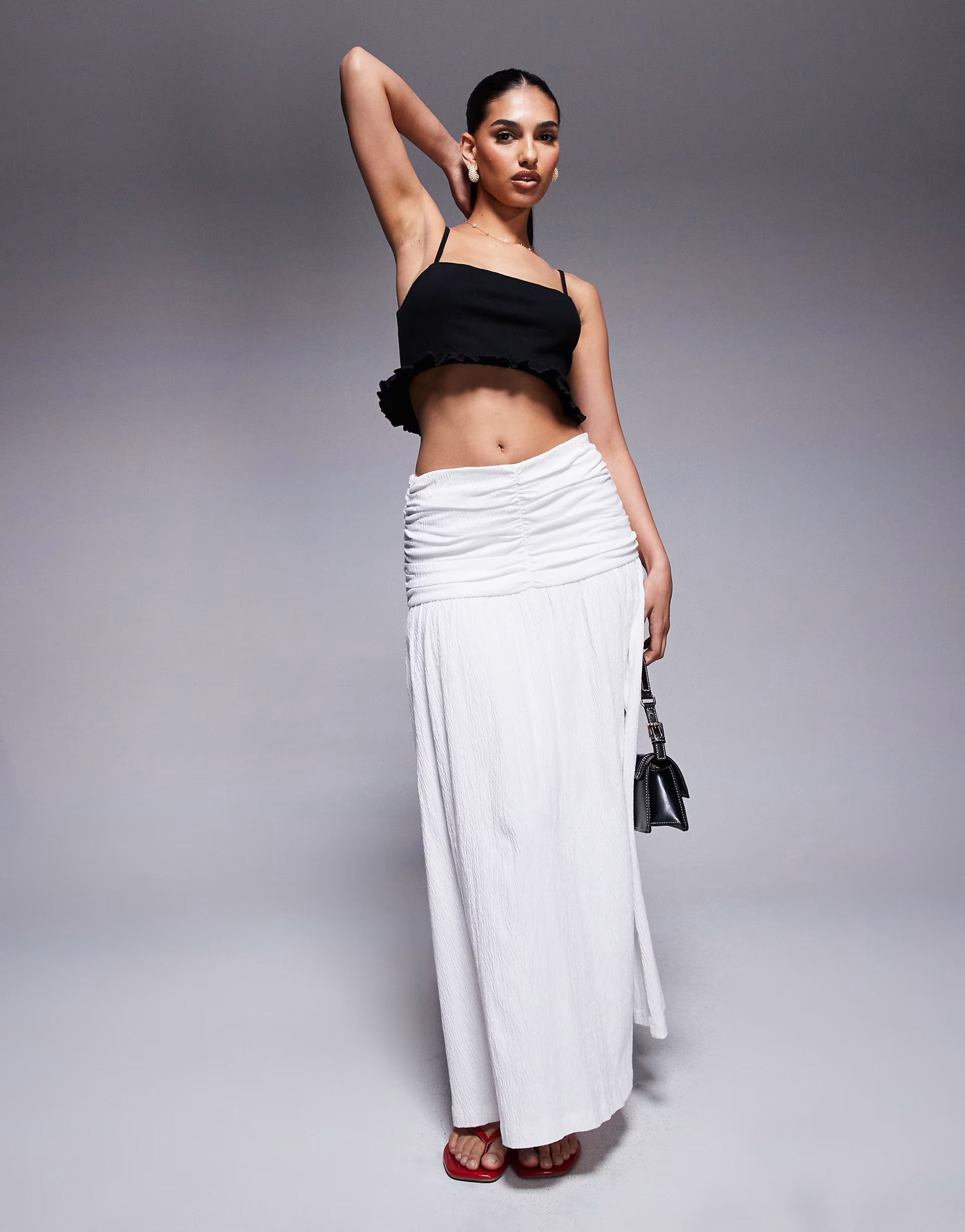 ASOS DESIGN crinkle drop waist maxi skirt in white | ASOS (Global)