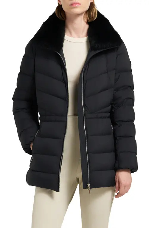 Moose Knuckles Belle Cote Genuine Shearling Collar Water Repellent 800 Fill Power Down Puffer Jacket in Black at Nordstrom, Size Small | Nordstrom