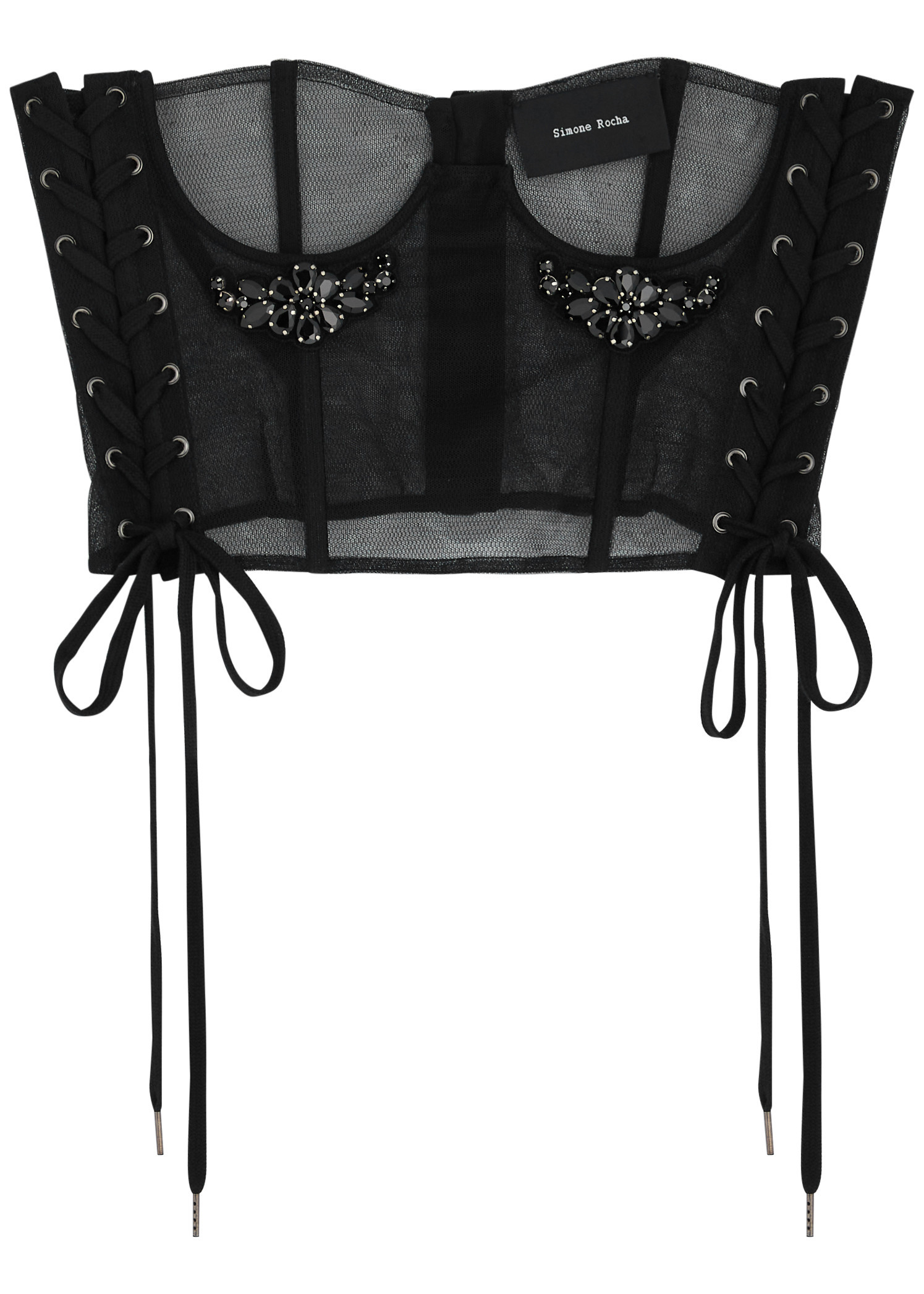 Crystal-embellished mesh corset top | Harvey Nichols