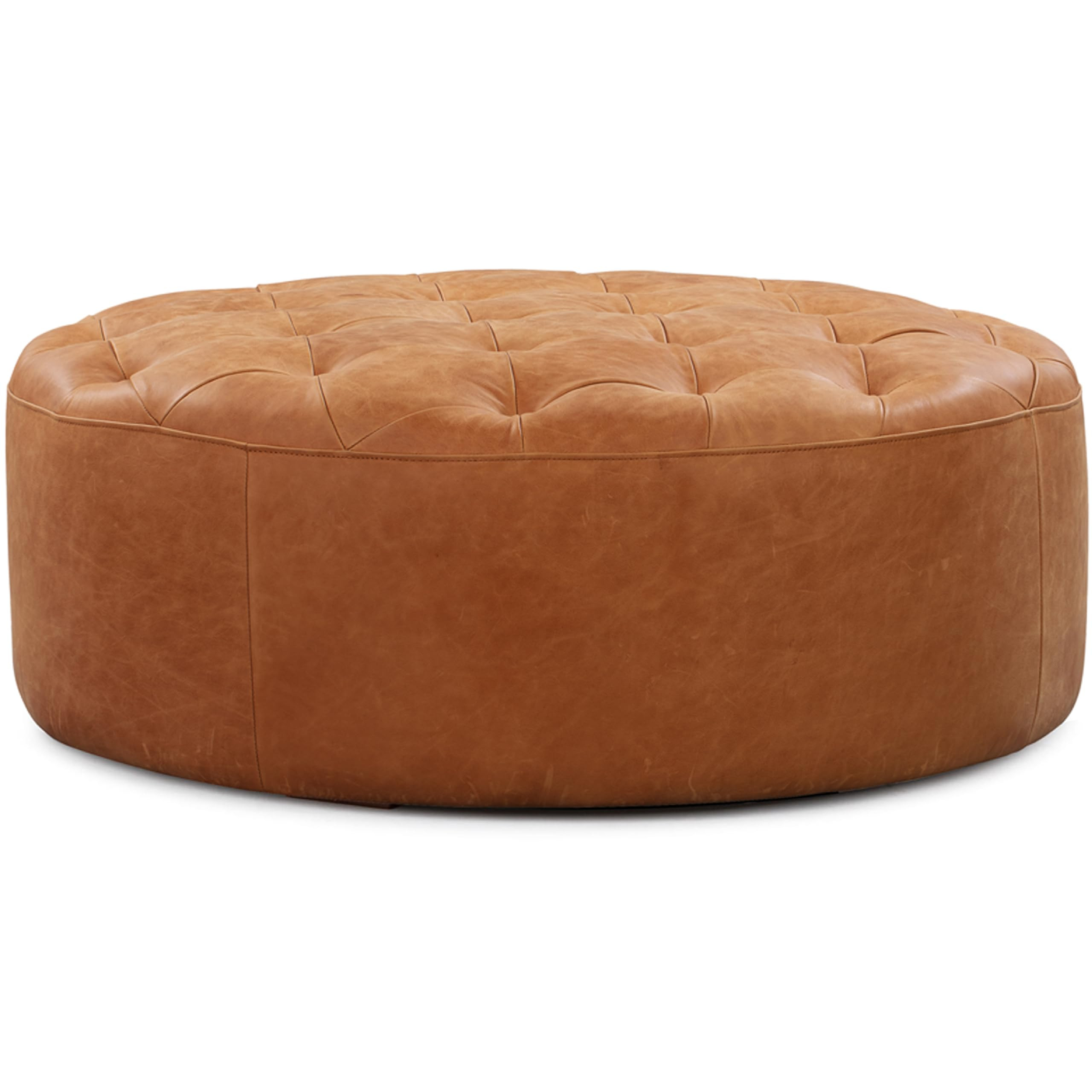 POLY & BARK Ascot Ottoman – 40" Round Pouf with Feather-Down Topper – Full-Grain Leather Upho... | Amazon (US)