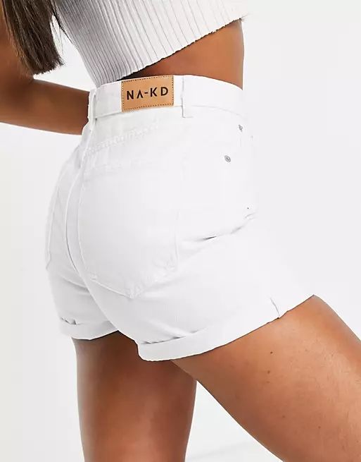 NA-KD cotton mom turn up denim shorts in white - WHITE | ASOS (Global)