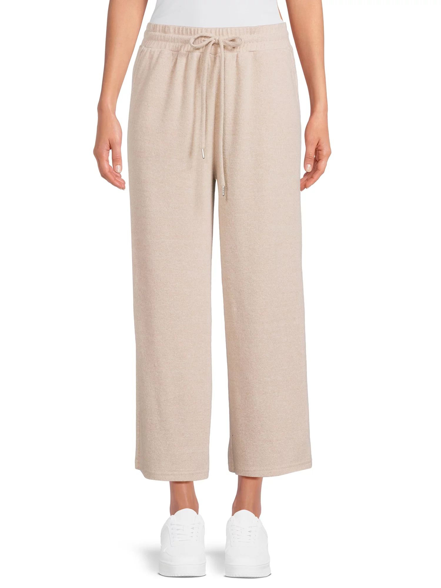 Time and Tru Women’s Mid-Rise Brushed Hacci Pull-on Cropped Wide Leg Pants - Walmart.com | Walmart (US)