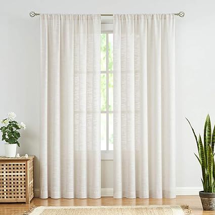FMFUNCTEX Sheer Linen Curtains for Living Room Natural 108-inches Extra Long Rich Linen Textured ... | Amazon (US)