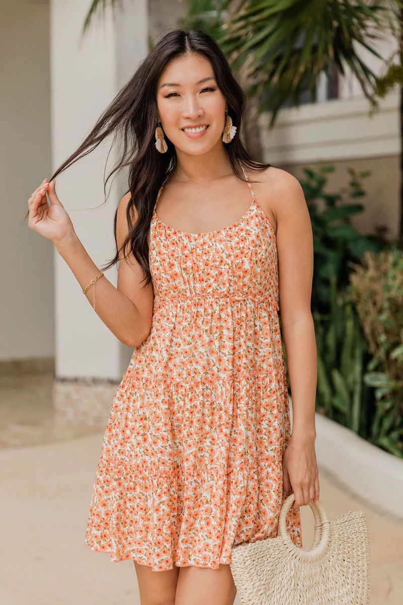 Here For Tomorrow Orange Floral Mini Dress | The Pink Lily Boutique