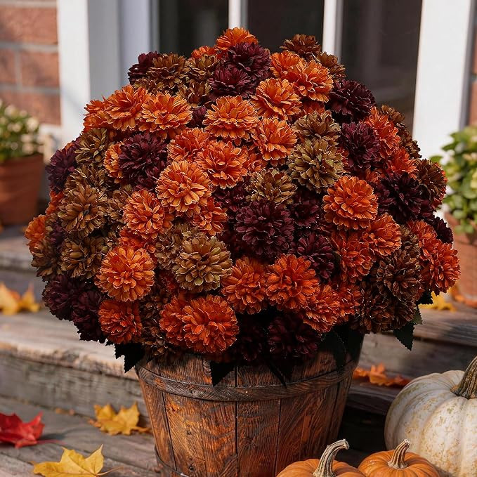 12 Bundles Artificial Fall Mums Outdoor Flowers, UV Resistant Faux Autumn Daisy Plants, Fake Oran... | Amazon (US)