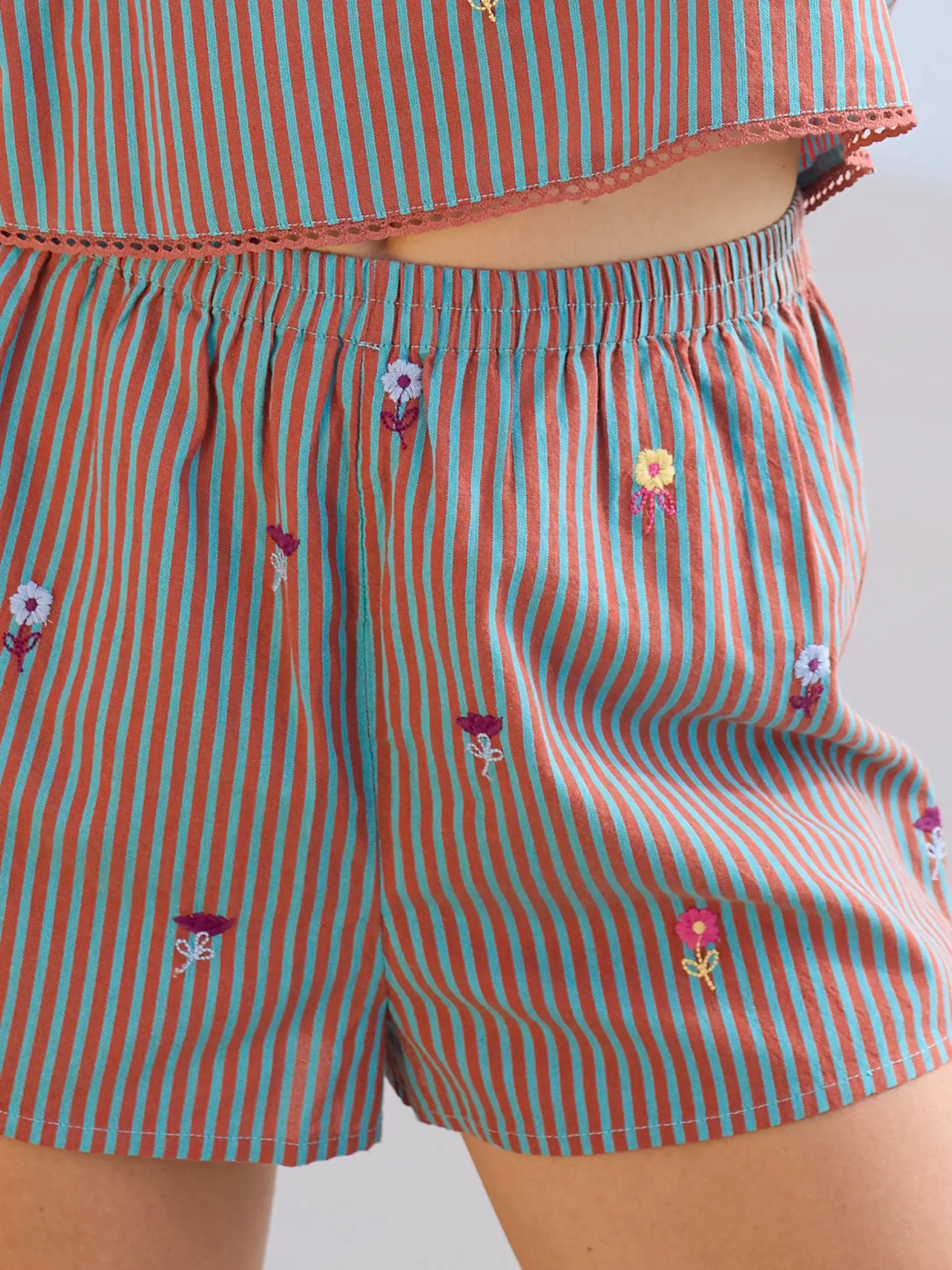 Embroidered Striped Shorts - Terracotta Tide | Natural Life