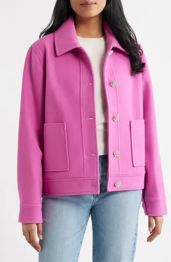 CeCe Jewel Button Flannel Jacket in Pink at Nordstrom Rack, Size X-Small | Nordstrom Rack