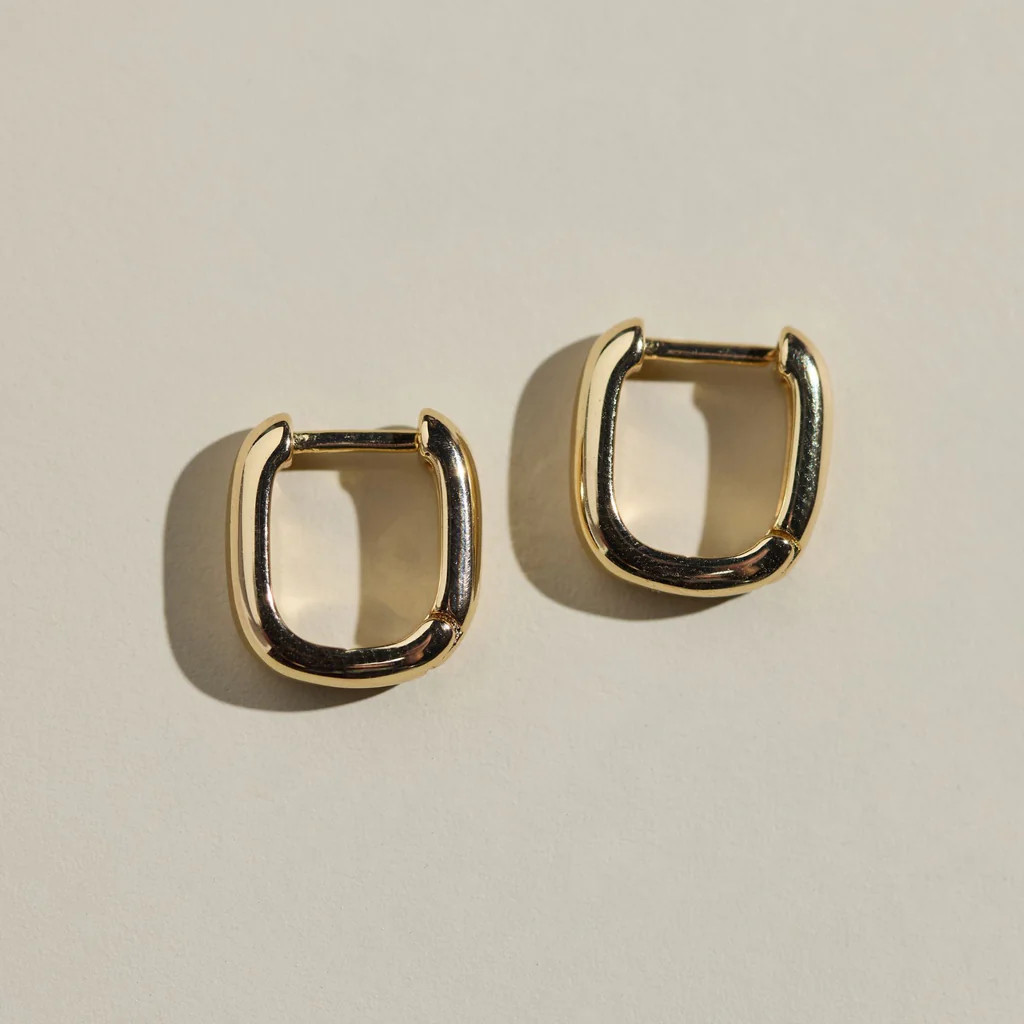 Gold Square Huggies | Nickel and Suede