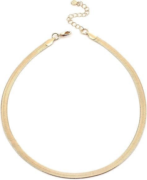 14K Gold Dainty Herringbone/Satellite Chain Choker Necklace Fashion Jewelry for Women Girls 16'' | Amazon (US)