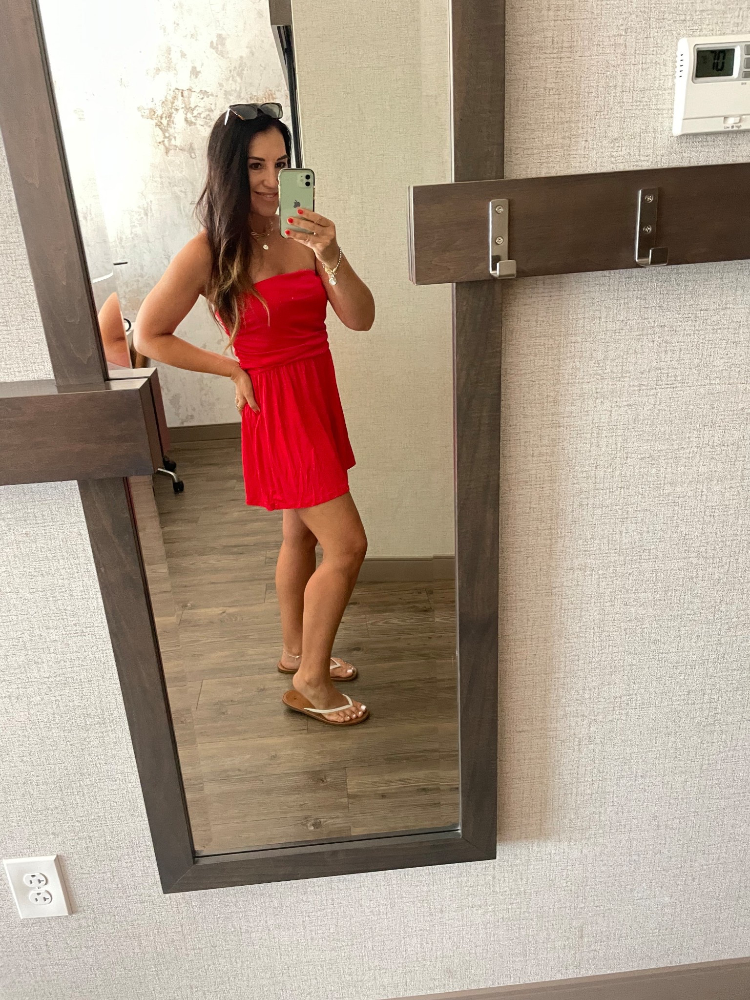 This romper comes in red and black 
On sale today for $10!
Wearing size medium 