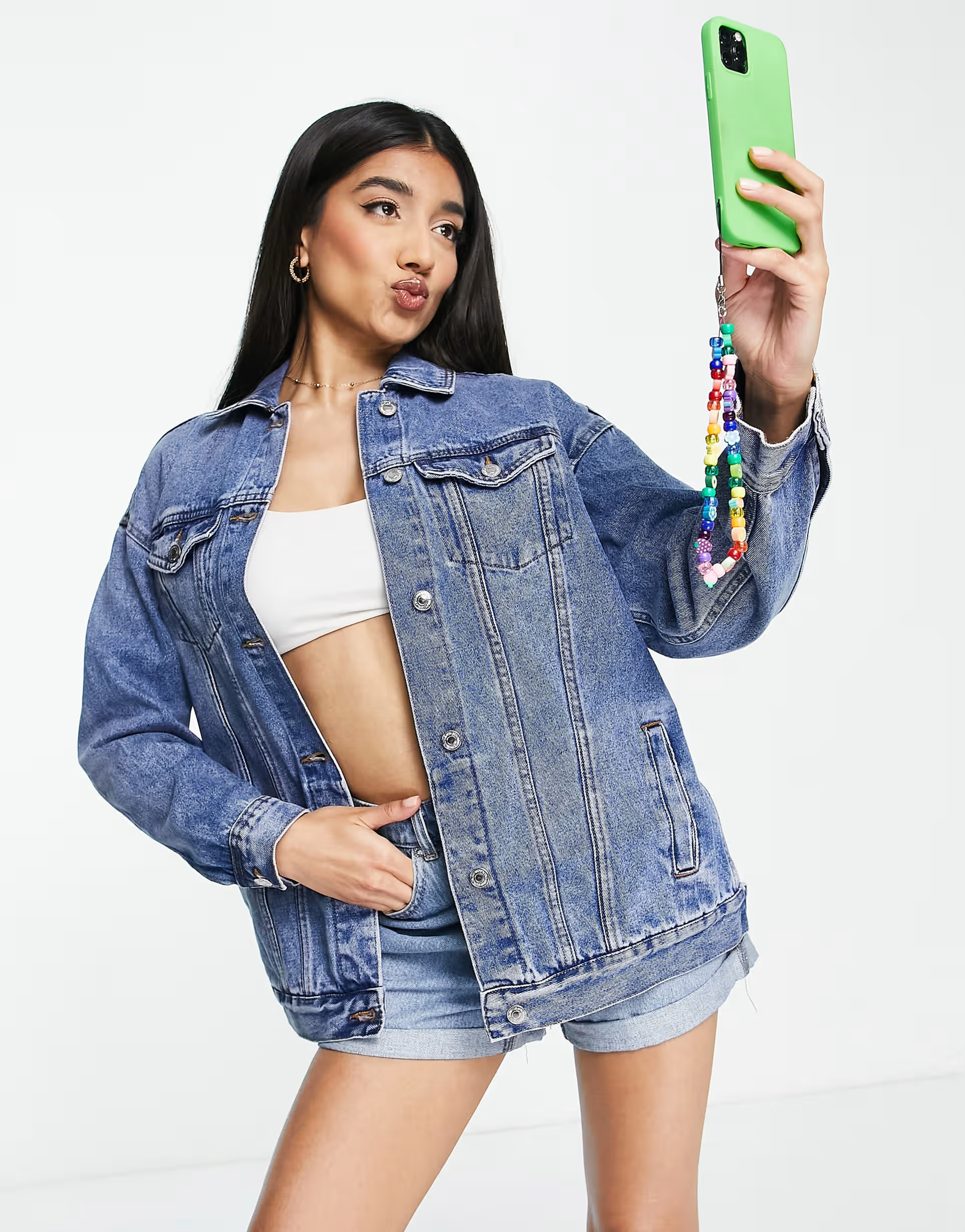 New Look oversized denim jacket in medium blue wash | ASOS (Global)