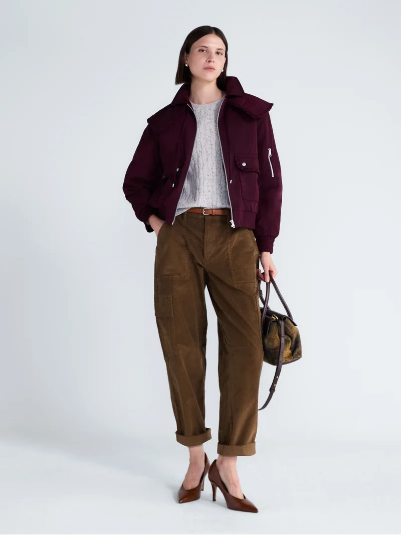 Free Assembly Women's and Women's Plus Ruffle Collar Bomber Jacket, Sizes XS-4X | Walmart (US)