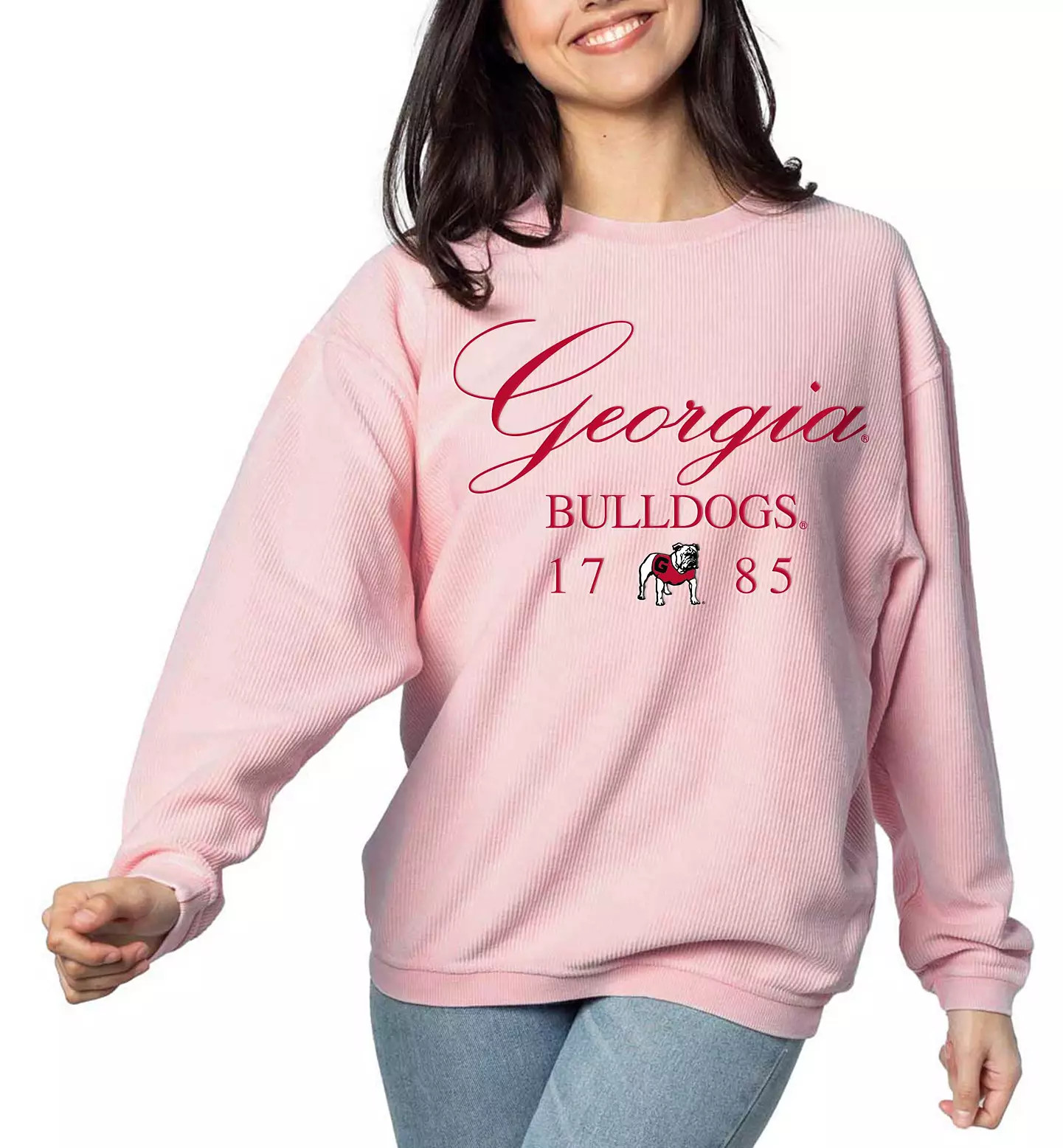 chicka-d Women's Georgia Bulldogs Pink Resort Corded Crewneck Sweatshirt | DICK'S Sporting Goods