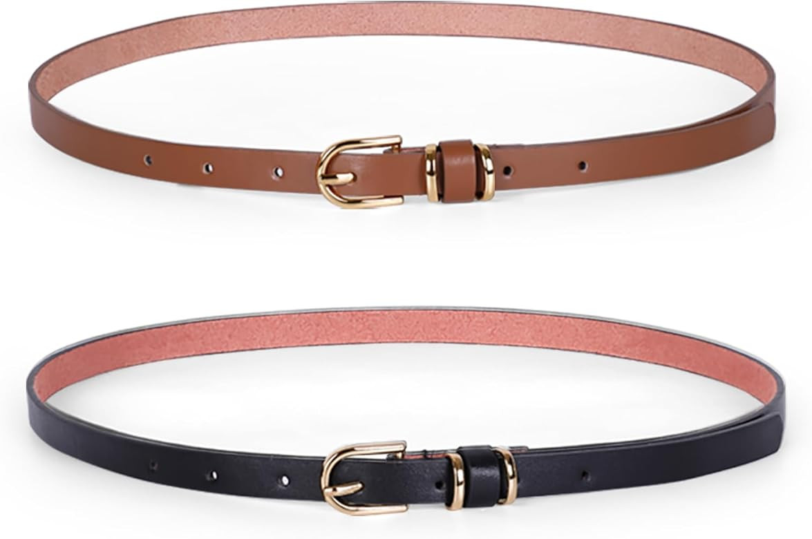 JASGOOD Women's Skinny PU Leather Belt Solid Color Fashion Thin Waist Belt with Gold Buckle for J... | Amazon (US)