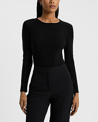 Fitted Shine Crew Neck Long Sleeve Bodysuit | Express