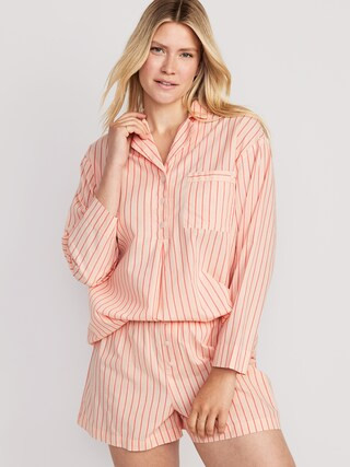 Maternity Printed Poplin Pajama Shirt and Shorts Set | Old Navy (US)